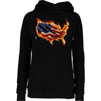 Burning Love Fire And Flames Love Patriotic American Flag Womens Funnel Neck Pullover Hood