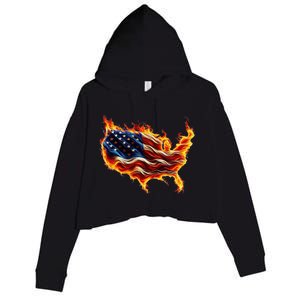 Burning Love Fire And Flames Love Patriotic American Flag Crop Fleece Hoodie