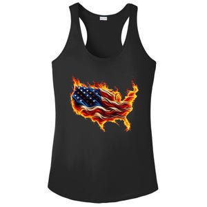 Burning Love Fire And Flames Love Patriotic American Flag Ladies PosiCharge Competitor Racerback Tank