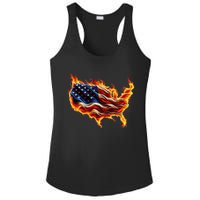 Burning Love Fire And Flames Love Patriotic American Flag Ladies PosiCharge Competitor Racerback Tank