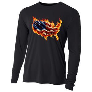 Burning Love Fire And Flames Love Patriotic American Flag Cooling Performance Long Sleeve Crew