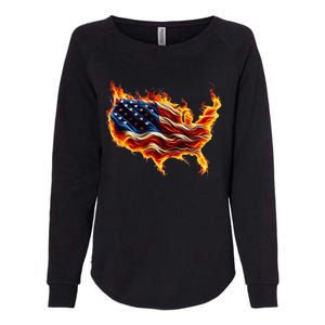 Burning Love Fire And Flames Love Patriotic American Flag Womens California Wash Sweatshirt