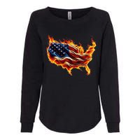 Burning Love Fire And Flames Love Patriotic American Flag Womens California Wash Sweatshirt