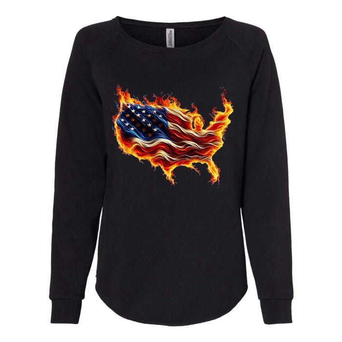 Burning Love Fire And Flames Love Patriotic American Flag Womens California Wash Sweatshirt