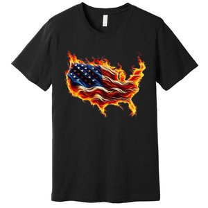 Burning Love Fire And Flames Love Patriotic American Flag Premium T-Shirt