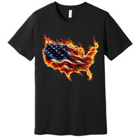 Burning Love Fire And Flames Love Patriotic American Flag Premium T-Shirt