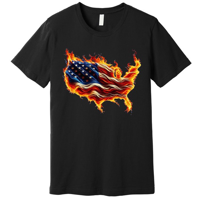 Burning Love Fire And Flames Love Patriotic American Flag Premium T-Shirt