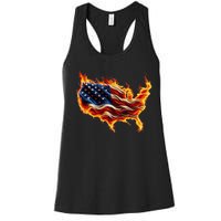 Burning Love Fire And Flames Love Patriotic American Flag Women's Racerback Tank