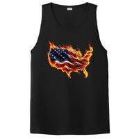 Burning Love Fire And Flames Love Patriotic American Flag PosiCharge Competitor Tank