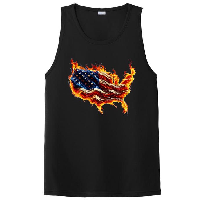 Burning Love Fire And Flames Love Patriotic American Flag PosiCharge Competitor Tank