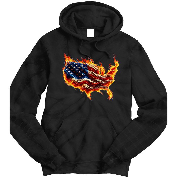 Burning Love Fire And Flames Love Patriotic American Flag Tie Dye Hoodie