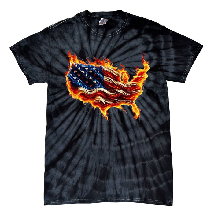 Burning Love Fire And Flames Love Patriotic American Flag Tie-Dye T-Shirt