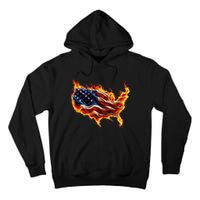 Burning Love Fire And Flames Love Patriotic American Flag Tall Hoodie