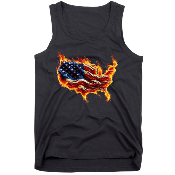 Burning Love Fire And Flames Love Patriotic American Flag Tank Top