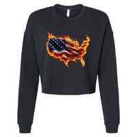 Burning Love Fire And Flames Love Patriotic American Flag Cropped Pullover Crew