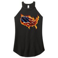 Burning Love Fire And Flames Love Patriotic American Flag Women's Perfect Tri Rocker Tank