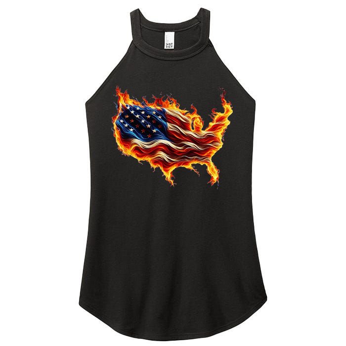 Burning Love Fire And Flames Love Patriotic American Flag Women's Perfect Tri Rocker Tank