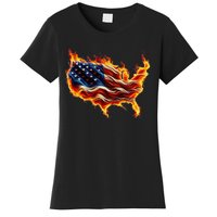 Burning Love Fire And Flames Love Patriotic American Flag Women's T-Shirt