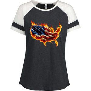 Burning Love Fire And Flames Love Patriotic American Flag Enza Ladies Jersey Colorblock Tee