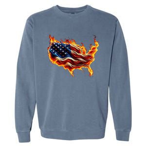 Burning Love Fire And Flames Love Patriotic American Flag Garment-Dyed Sweatshirt