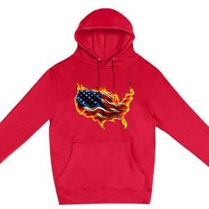 Burning Love Fire And Flames Love Patriotic American Flag Premium Pullover Hoodie