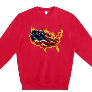 Burning Love Fire And Flames Love Patriotic American Flag Premium Crewneck Sweatshirt