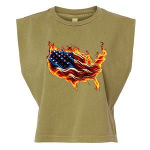 Burning Love Fire And Flames Love Patriotic American Flag Garment-Dyed Women's Muscle Tee