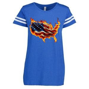 Burning Love Fire And Flames Love Patriotic American Flag Enza Ladies Jersey Football T-Shirt