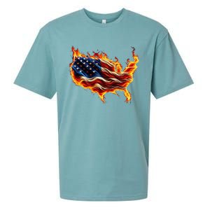 Burning Love Fire And Flames Love Patriotic American Flag Sueded Cloud Jersey T-Shirt