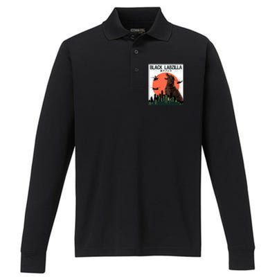 Black Labzilla Funny Labrador Retriever Dog Performance Long Sleeve Polo