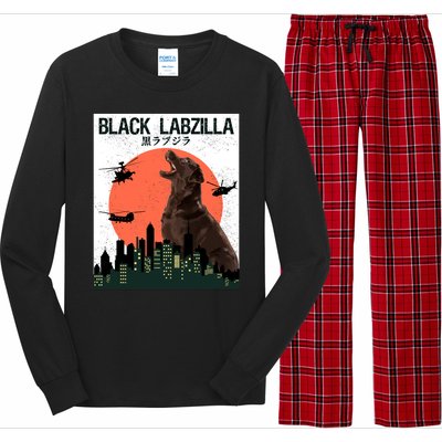 Black Labzilla Funny Labrador Retriever Dog Long Sleeve Pajama Set