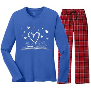 Bookworm Librarian Funny Book Reading Valentine's Day Heart Gift Women's Long Sleeve Flannel Pajama Set 