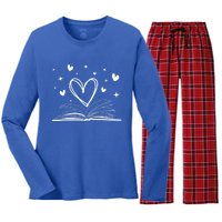 Bookworm Librarian Funny Book Reading Valentine's Day Heart Gift Women's Long Sleeve Flannel Pajama Set 