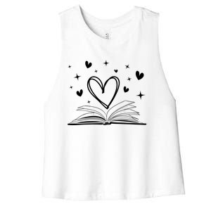 Bookworm Librarian Funny Book Reading Valentine's Day Heart Gift Women's Racerback Cropped Tank