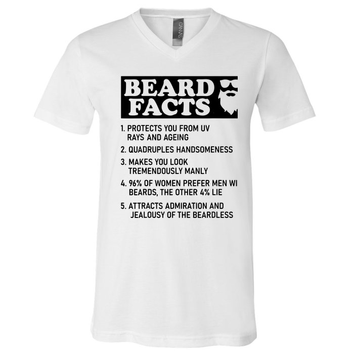 Beard Lover Funny Beard Facts Bearded Guy Humor V-Neck T-Shirt