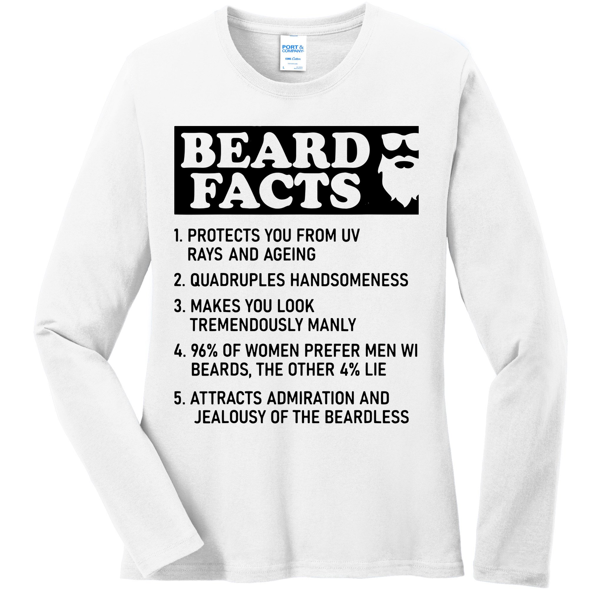 Beard Lover Funny Beard Facts Bearded Guy Humor Ladies Long Sleeve Shirt