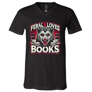 Book Lover Funny Reader Possum Librarian Library V-Neck T-Shirt