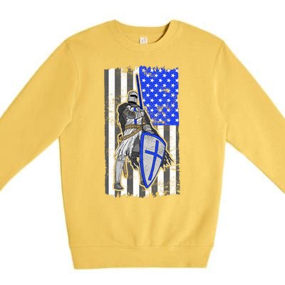 Blue Line Flag Templar Knight Warrior Premium Crewneck Sweatshirt