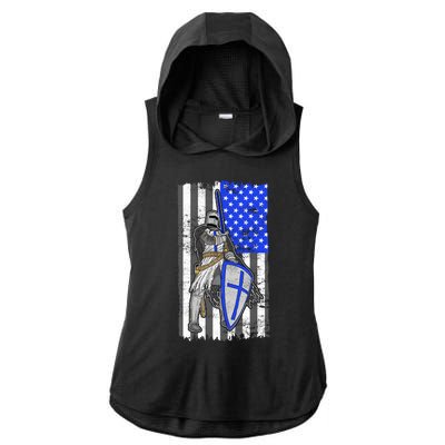 Blue Line Flag Templar Knight Warrior Ladies PosiCharge Tri-Blend Wicking Draft Hoodie Tank