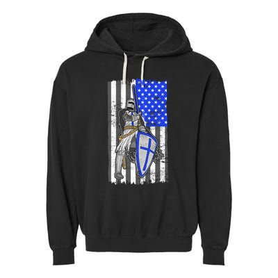 Blue Line Flag Templar Knight Warrior Garment-Dyed Fleece Hoodie
