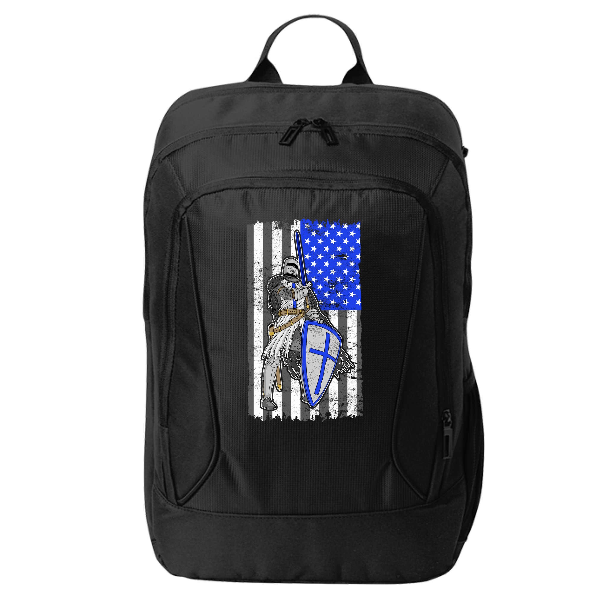 Blue Line Flag Templar Knight Warrior City Backpack