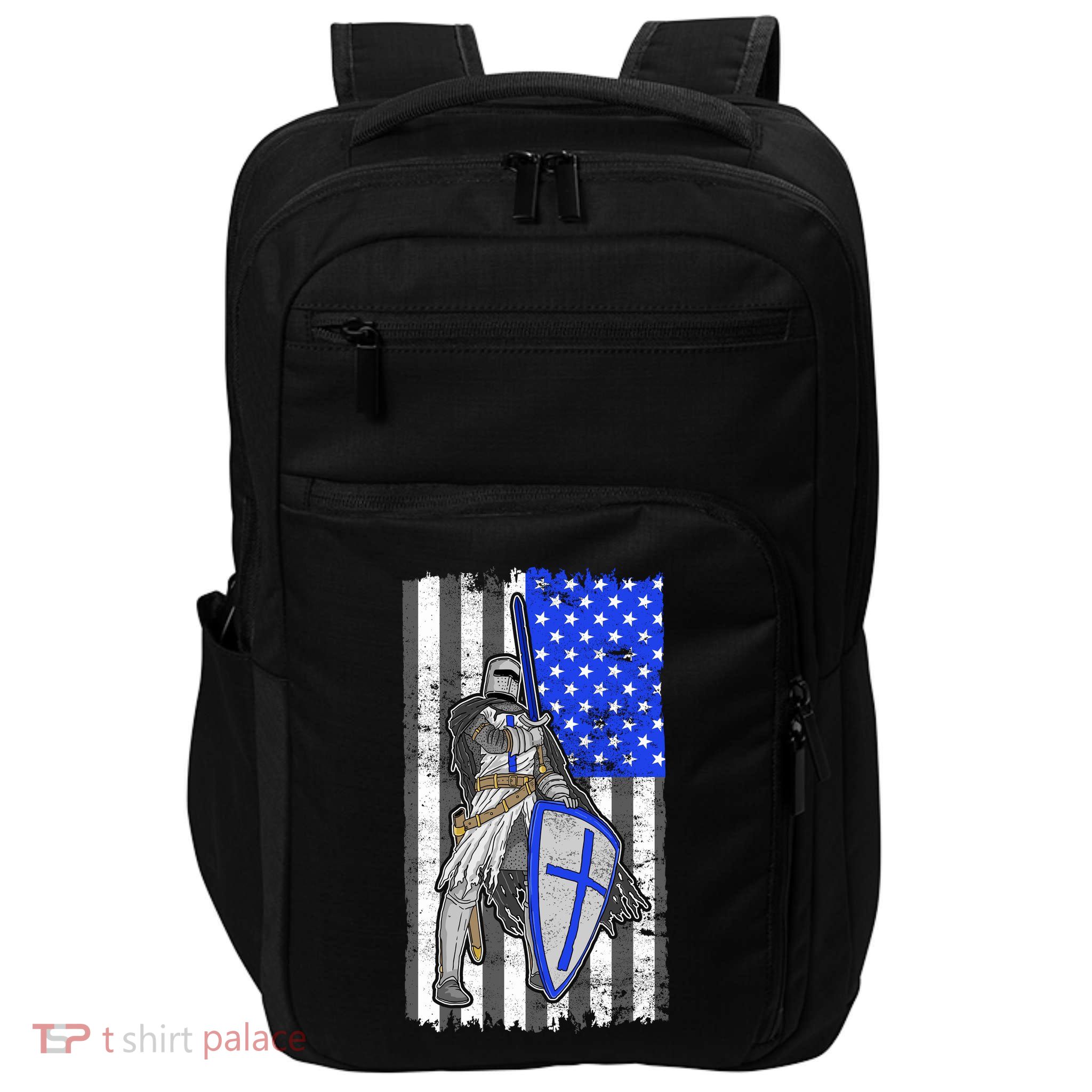 Blue Line Flag Templar Knight Warrior Impact Tech Backpack