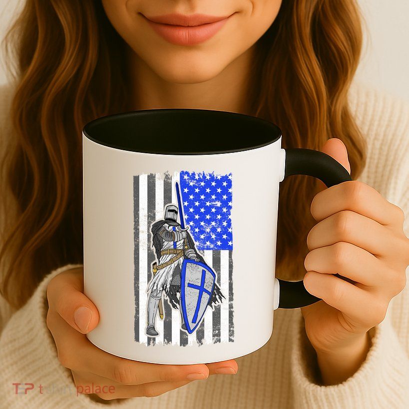 Blue Line Flag Templar Knight Warrior Mug