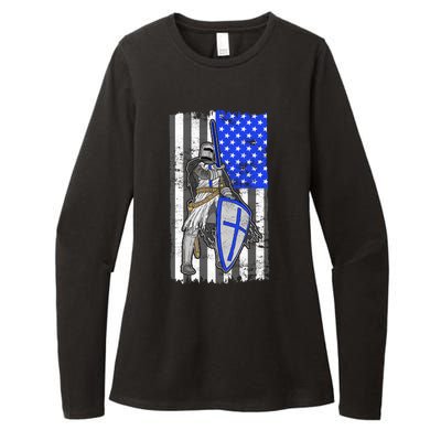 Blue Line Flag Templar Knight Warrior Womens CVC Long Sleeve Shirt