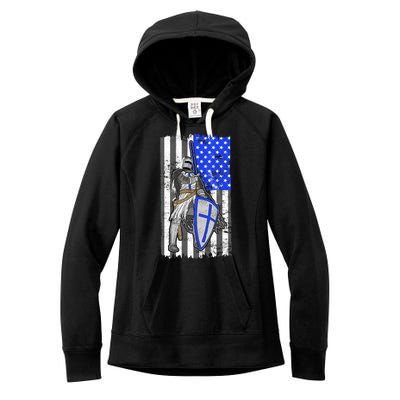 Blue Line Flag Templar Knight Warrior Women's Fleece Hoodie