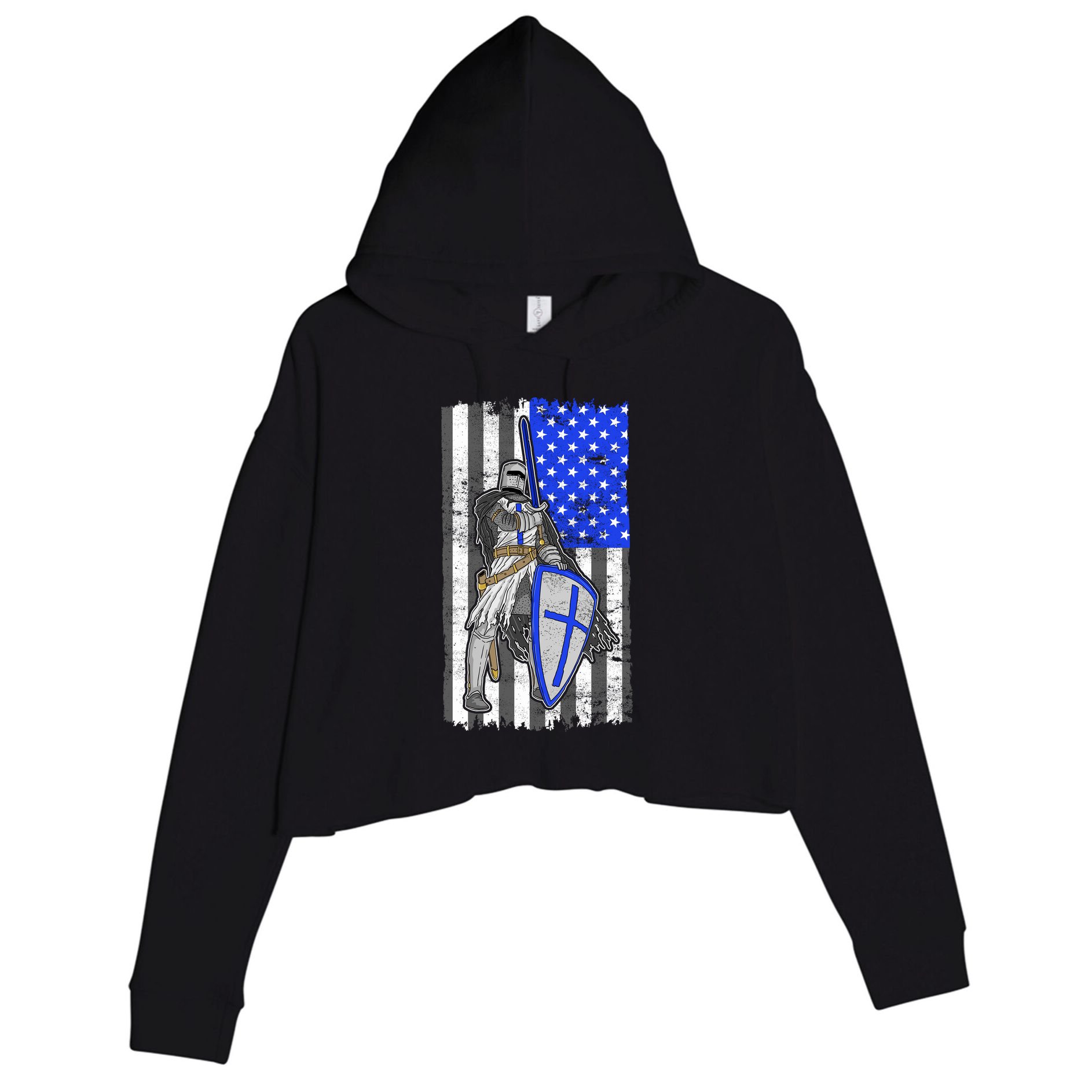 Blue Line Flag Templar Knight Warrior Crop Fleece Hoodie