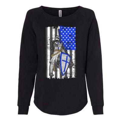 Blue Line Flag Templar Knight Warrior Womens California Wash Sweatshirt