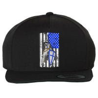 Blue Line Flag Templar Knight Warrior Wool Snapback Cap