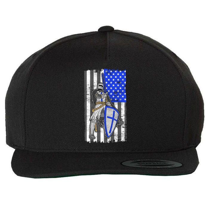 Blue Line Flag Templar Knight Warrior Wool Snapback Cap