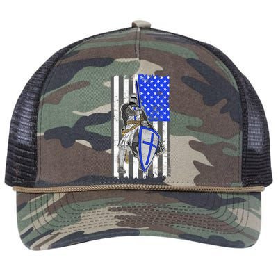 Blue Line Flag Templar Knight Warrior Retro Rope Trucker Hat Cap